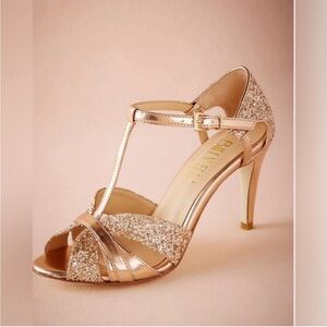 Billini Rose Gold Glitter T-Strap High Heel Sandals